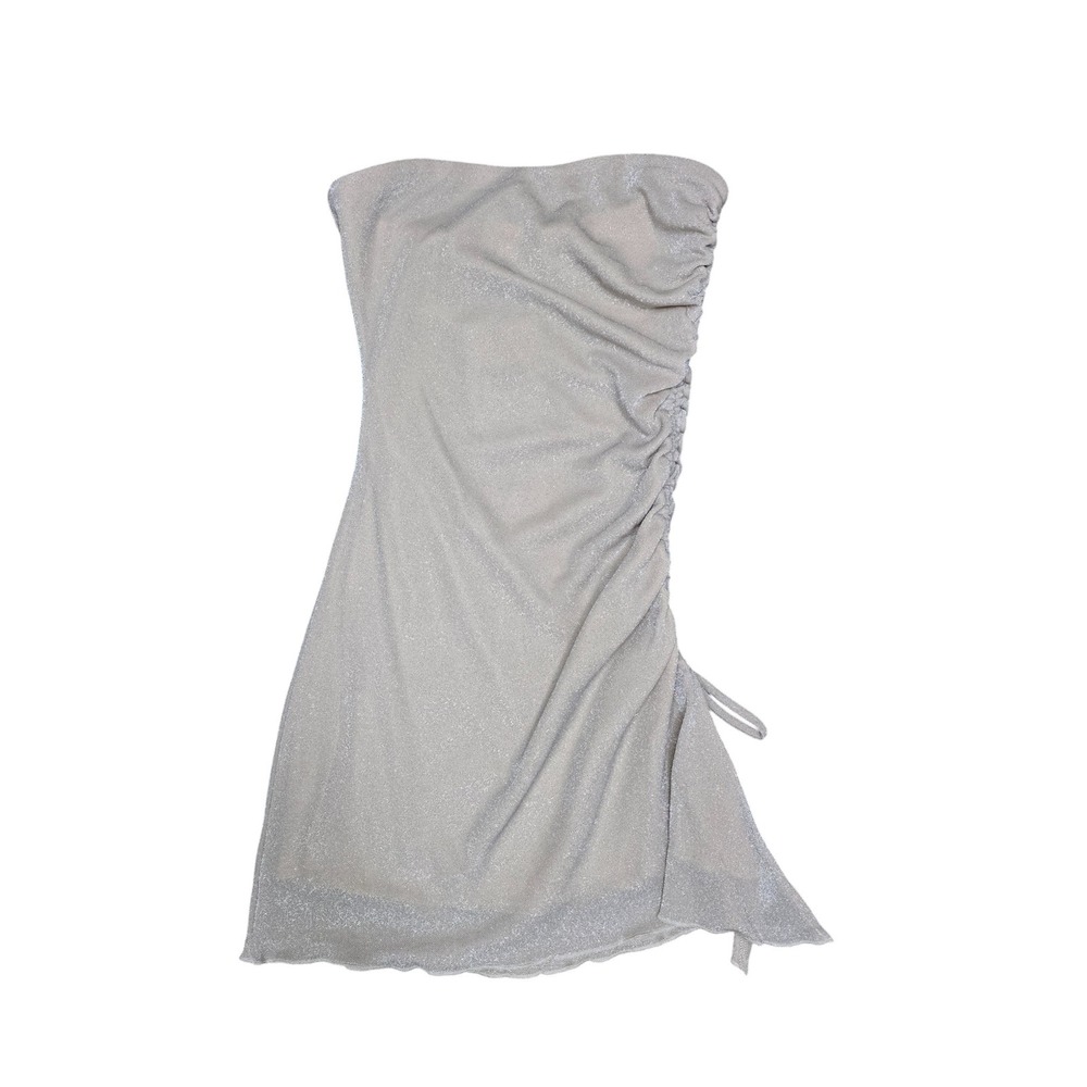 Princess Polly Donelli Mini Dress Champagne Ruched Sparkle Strapless US 4